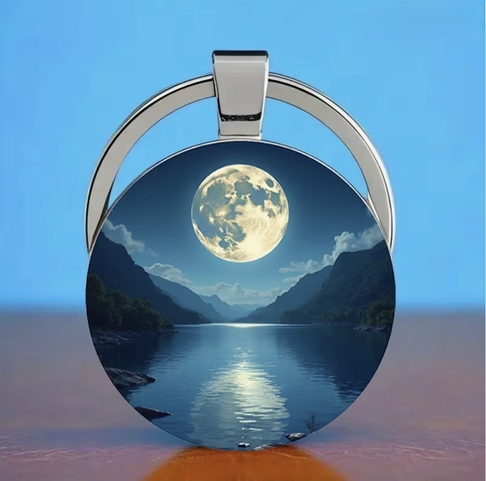 3/$25 Moonlit Serene Lake Majestic Mountains Nature Keychain NEW